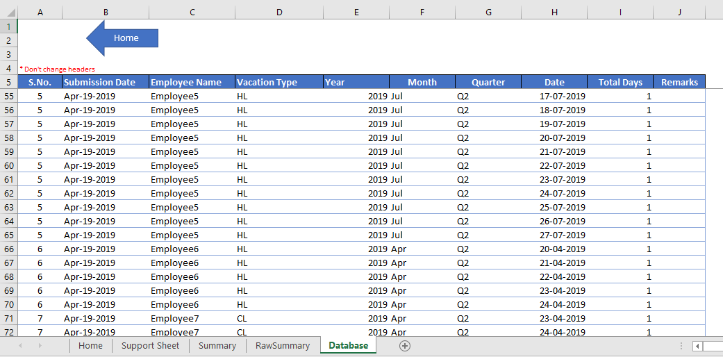 Database Sheet