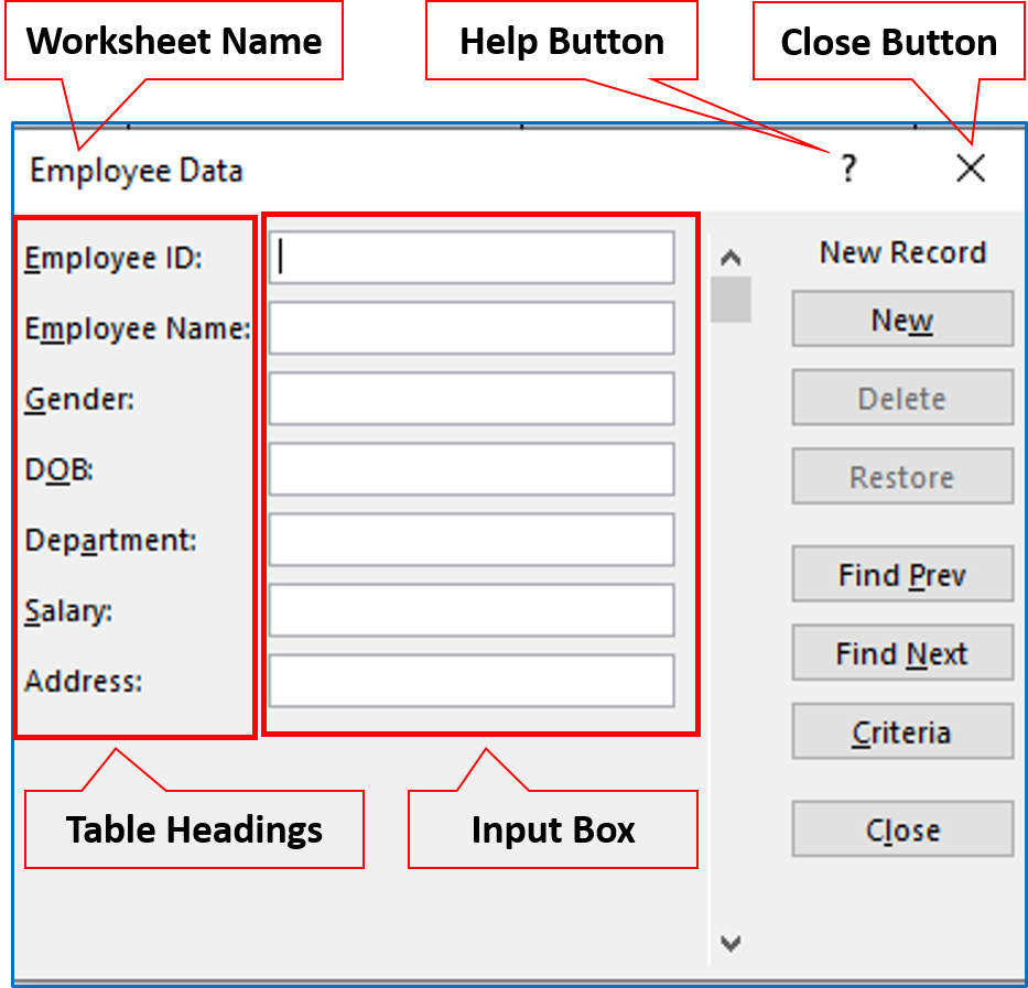 Form open. How to create a data form entry an excel.