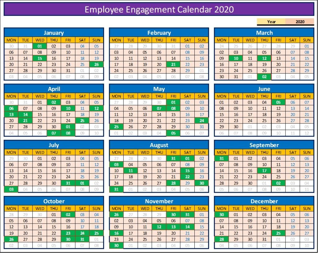 Sample Employee Engagement Calendar Liana Ophelie