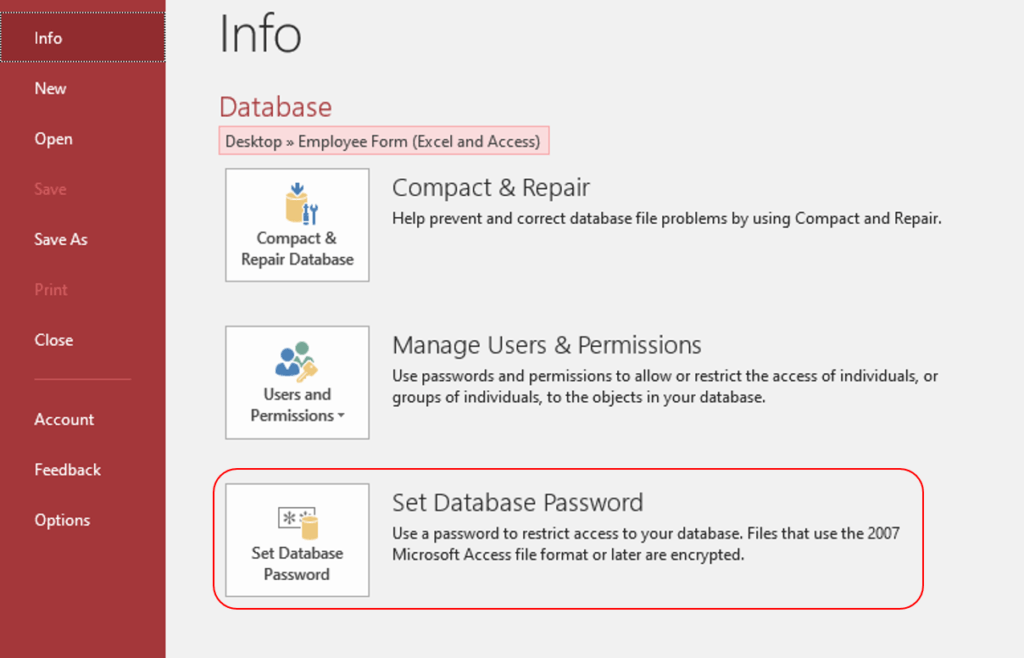 Set Database Password