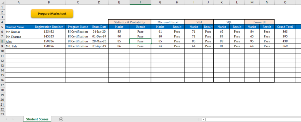 Prepare Excel File and Table