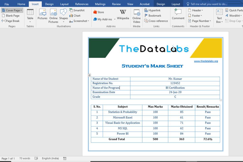 Prepare Word File and Marksheet Template