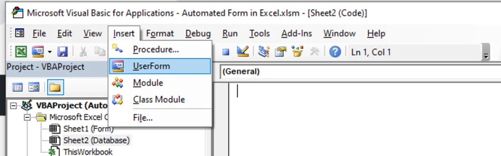Insert a Blank Form