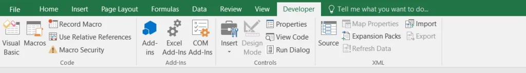 Developer Tab in Excel