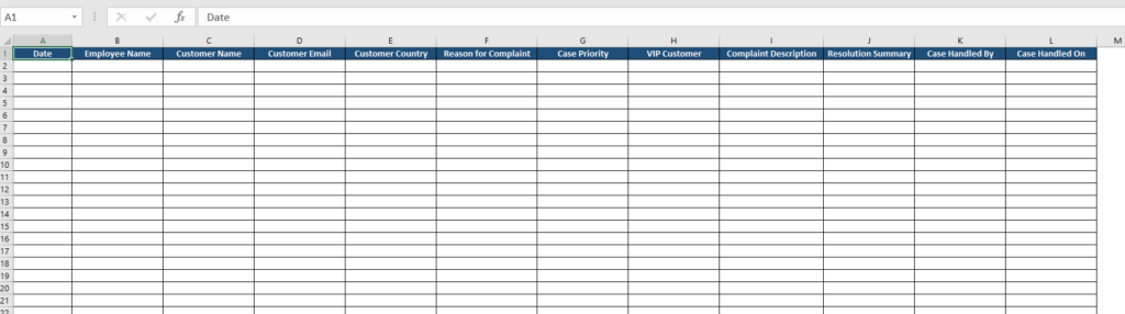 Resolved Complaints Sheet