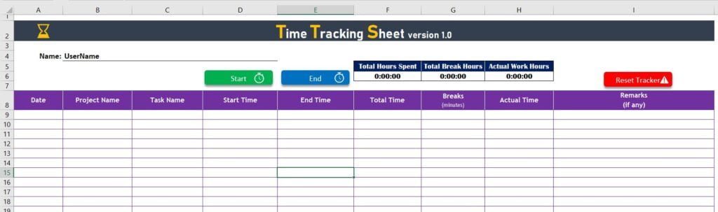 Time Tracking Sheet