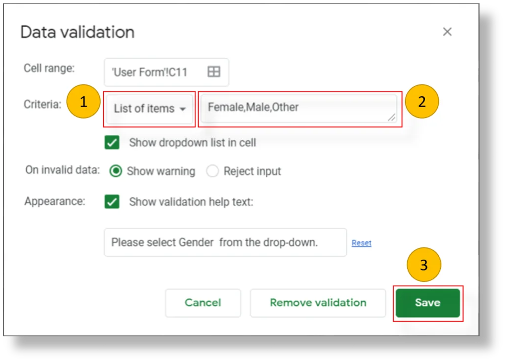 Data Validation Window