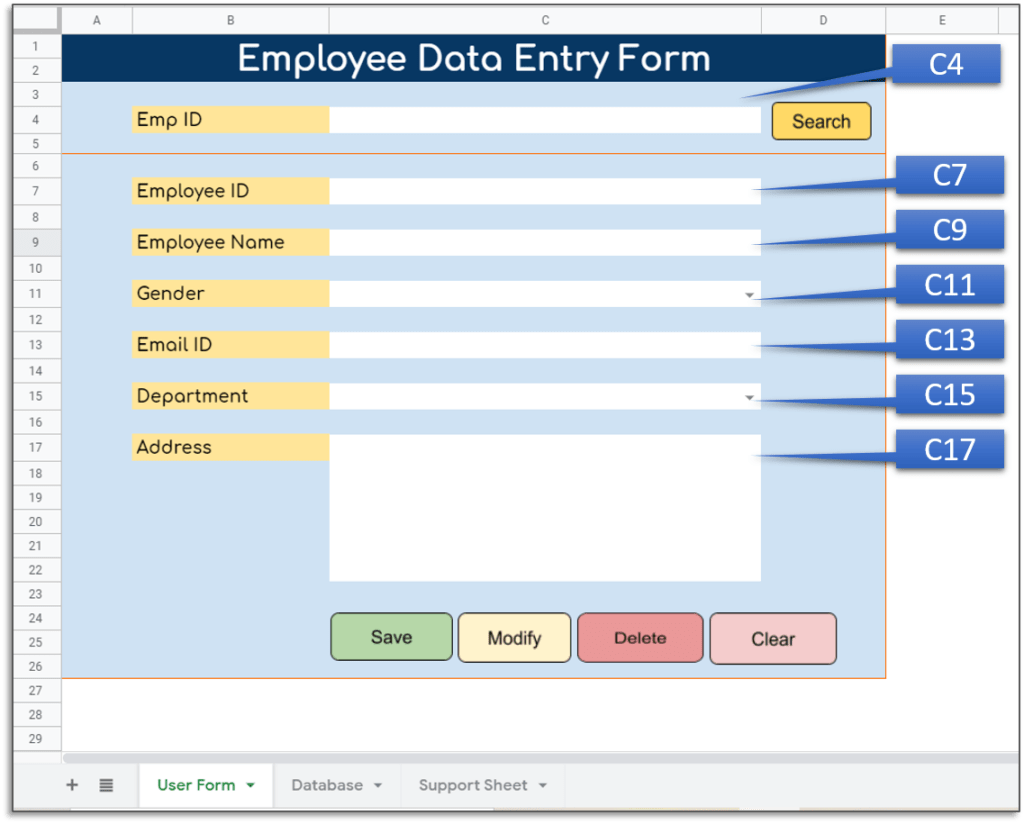 Employee Data Entry Form Sheet