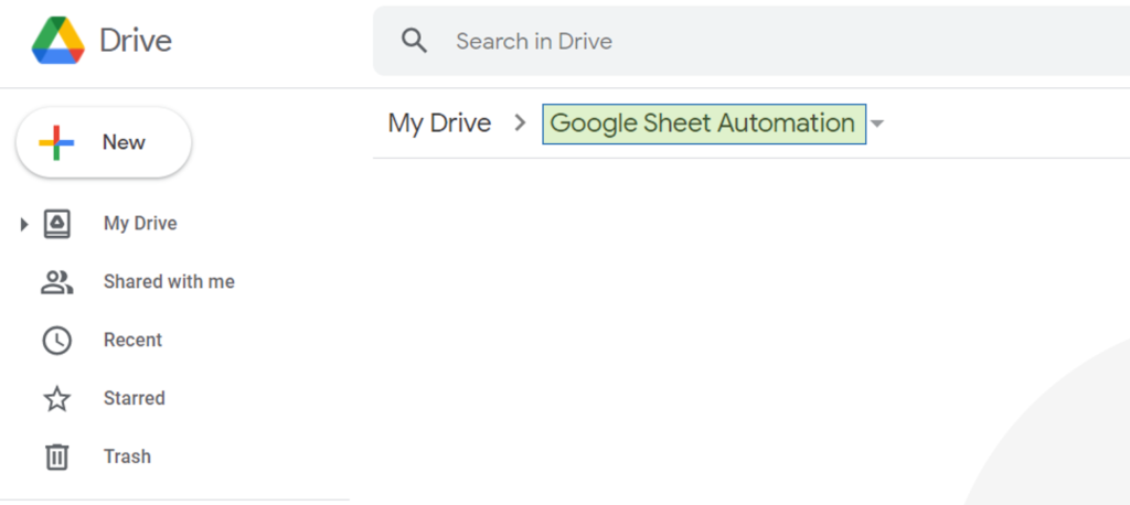 Open the Google Sheet Automation Folder