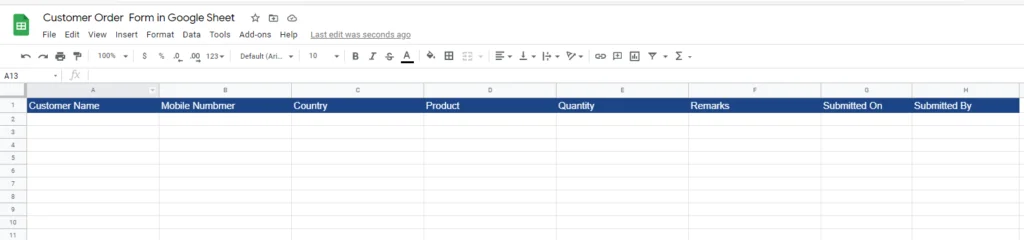 10. Create Column Headers in all the sheets