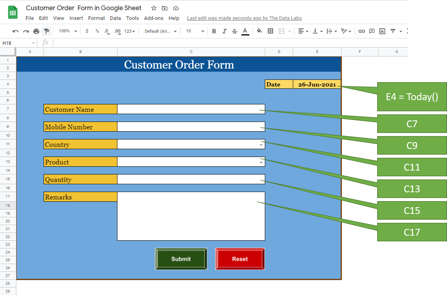 Customer Order Form in Google Sheet and Apps Script - TheDataLabs