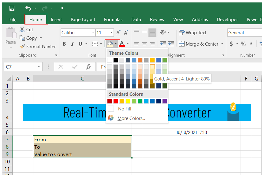 lighter 80 fill color excel