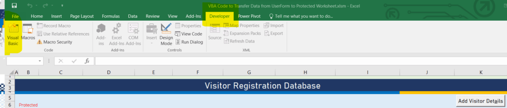 Developer Tab and VBA Button 1