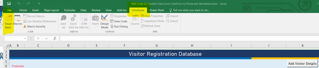 Developer Tab and VBA Button 1