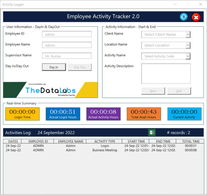Employee Activities Tracker version 2.0 Premium Tool TheDataLabs