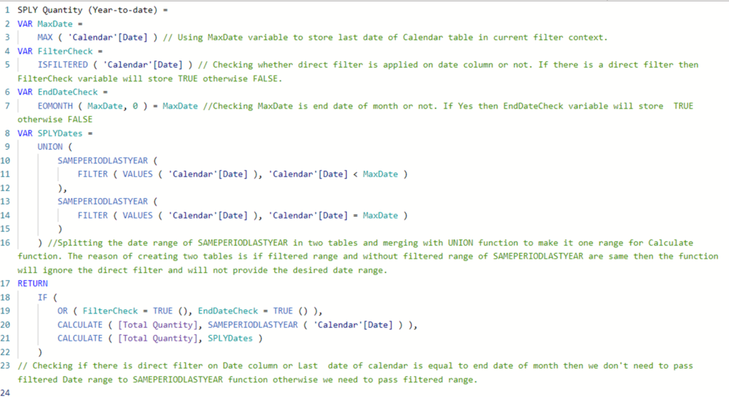 How to get the Same Period Last Year to Date in Power BI