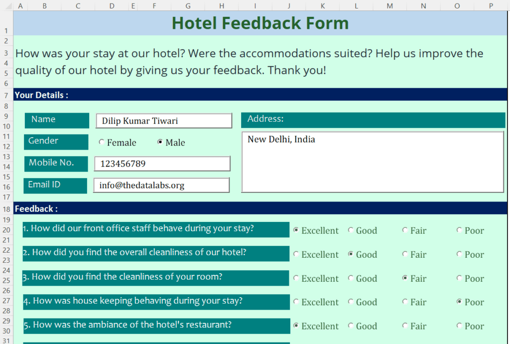 Develop a Dynamic Survey or Feedback Form in Excel and VBA