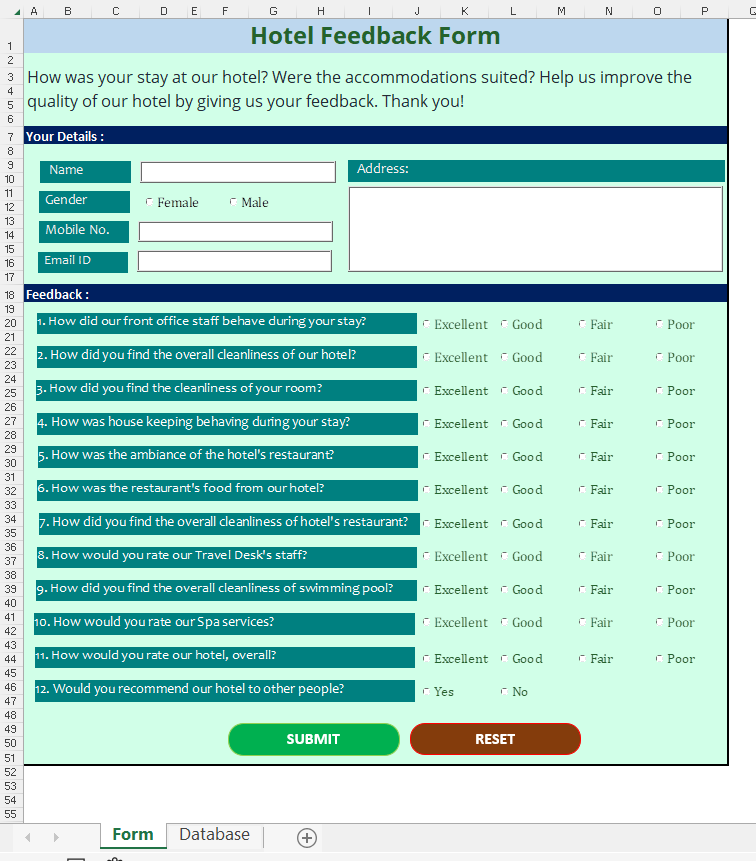 Develop a Dynamic Survey or Feedback Form in Excel and VBA