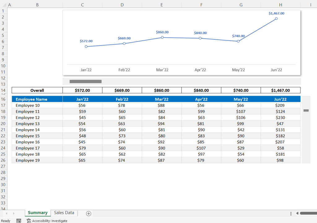 Create Scrollable Table and Chart in MS Excel