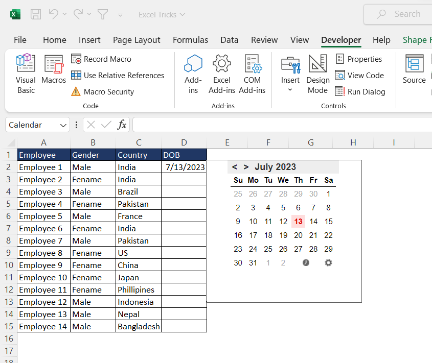 Show a PopUp Calendar in MS Excel Like Google Sheets Quick and Easy