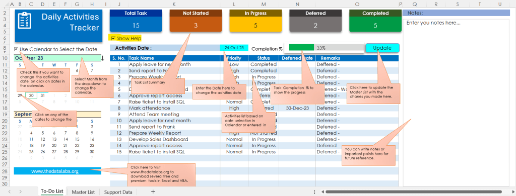 Help Checkbox in Daily Activity Tracker