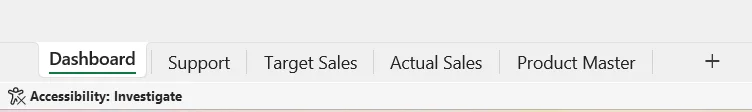 Sheets in Comparative Sales Analysis Dashboard in Microsoft Excel