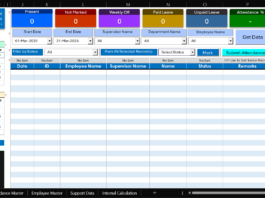 Employee Attendance Tracker Excel Template - Attendance Form Sheet