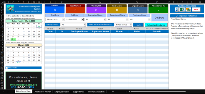 Employee Attendance Tracker Excel Template - Attendance Form Sheet