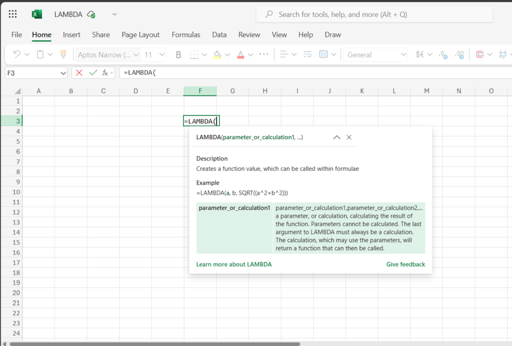 LAMBDA Function in Excel