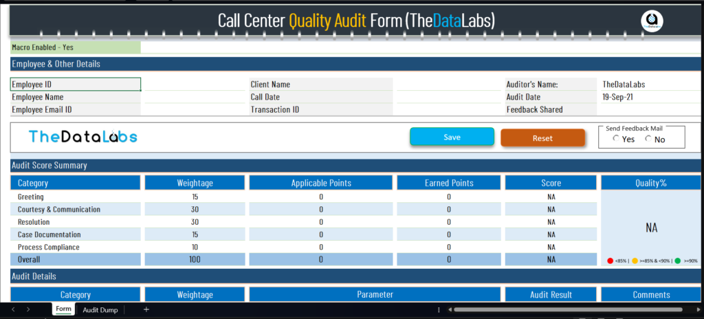 Call Center Audit Form