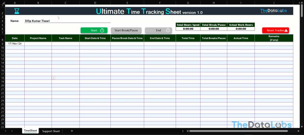 Ultime Time Tracking Sheet