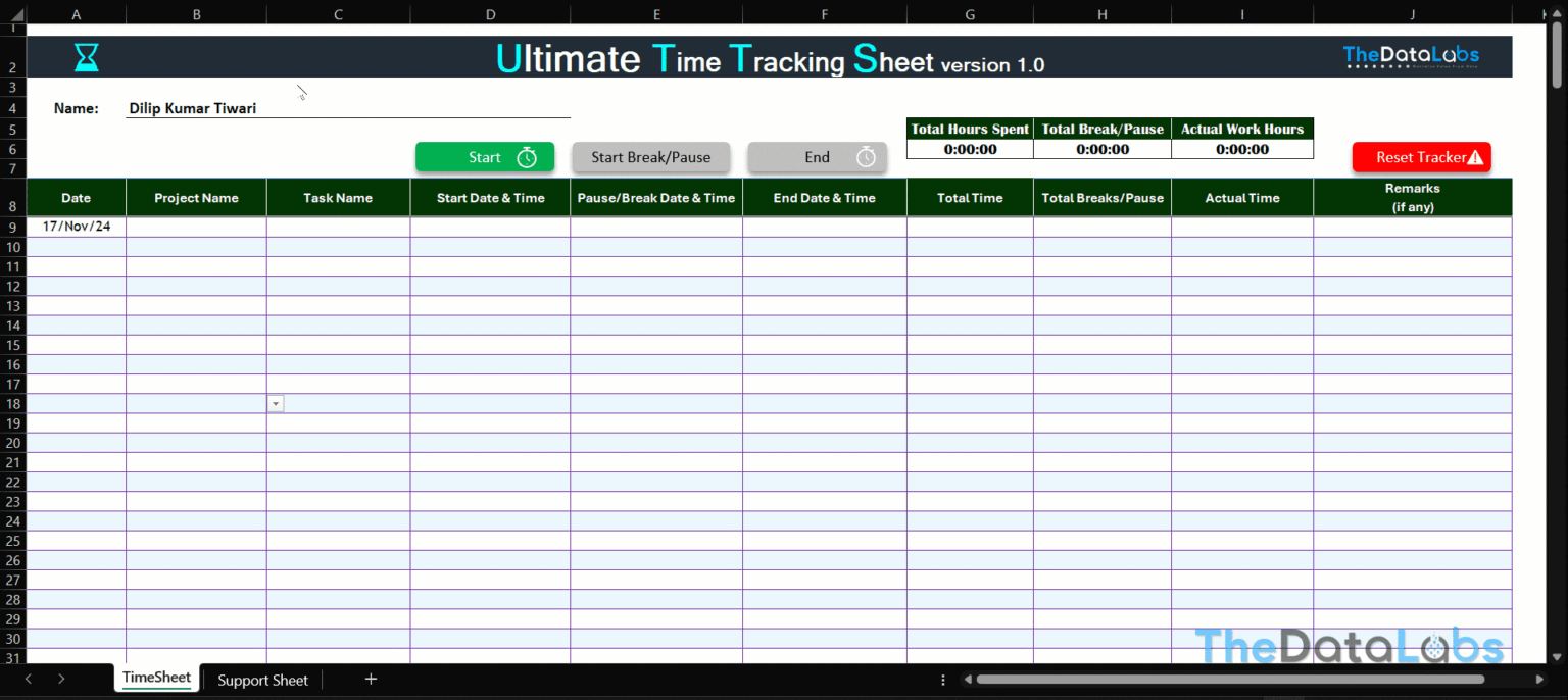Ultimate Time Tracking Template in Excel - TheDataLabs